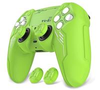 PlayVital Funda Protectora para ps5 Mando - Carcasa Antideslizante con Tapas de Joysticks y Pegatinas, Accesorios de Goma Compatibles con Base de Carga Oficial - Edición Mecha (Verde Neón)