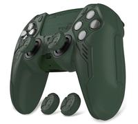 PlayVital Funda Protectora para ps5 Mando - Carcasa Antideslizante con Tapas de Joysticks y Pegatinas, Accesorios de Goma Compatibles con Base de Carga Oficial - Edición Mecha (Verde Selva)
