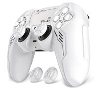 PlayVital Funda Protectora para ps5 Mando - Carcasa Antideslizante con Tapas de Joysticks y Pegatinas, Accesorios de Goma Compatibles con Base de Carga Oficial - Edición Mecha (Blanco)