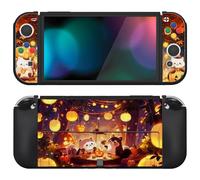 PlayVital Funda Suave para Nintendo Switch OLED - Carcasa Protectora Ergonómica para Joy-con, Grip Antideslizante con Tapas de Joysticks y Botones ABXY & Dirección (Calabaza Halloween)