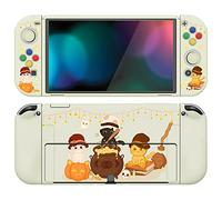 PlayVital Funda Suave para Nintendo Switch OLED - Carcasa Protectora Ergonómica para Joy-con, Grip Antideslizante con Tapas de Joysticks y Botones ABXY & Dirección (Trillizos Calabaza Gatos)