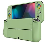 PlayVital Funda Suave para Nintendo Switch OLED - Carcasa Protectora Ergonómica para Joy-con, Grip Antideslizante con Tapas de Joysticks y Botones ABXY & Dirección (Matcha Verde)