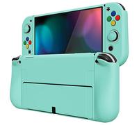 PlayVital Funda Suave para Nintendo Switch OLED - Carcasa Protectora Ergonómica para Joy-con, Grip Antideslizante con Tapas de Joysticks y Botones ABXY & Dirección (Verde Agua)