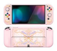 PlayVital Funda Suave para Nintendo Switch OLED - Carcasa Protectora Ergonómica para Joy-con, Grip Antideslizante con Tapas de Joysticks y Botones ABXY & Dirección (Alas Mágicas)