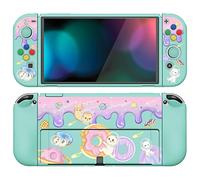 PlayVital Funda Suave para Nintendo Switch OLED - Carcasa Protectora Ergonómica para Joy-con, Grip Antideslizante con Tapas de Joysticks y Botones ABXY & Dirección (Donut Odyssey)