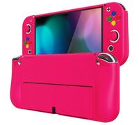 PlayVital Funda Suave para Nintendo Switch OLED - Carcasa Protectora Ergonómica para Joy-con, Grip Antideslizante con Tapas de Joysticks y Botones ABXY & Dirección (Rosa Brillante)