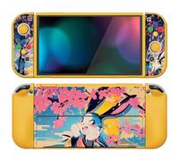 PlayVital Funda Suave para Nintendo Switch OLED - Carcasa Protectora Ergonómica para Joy-con, Grip Antideslizante con Tapas de Joysticks y Botones ABXY & Dirección (Conejo Flor Pop)