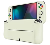 PlayVital Funda Suave para Nintendo Switch OLED - Carcasa Protectora Ergonómica para Joy-con, Grip Antideslizante con Tapas de Joysticks y Botones ABXY & Dirección (Amarillo Antiguo)