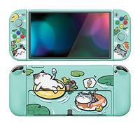 PlayVital Funda Suave para Nintendo Switch OLED - Carcasa Protectora Ergonómica para Joy-con, Grip Antideslizante con Tapas de Joysticks y Botones ABXY & Dirección (Gatos en Piscina)