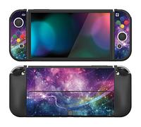 PlayVital Funda Suave para Nintendo Switch OLED - Carcasa Protectora Ergonómica para Joy-con, Grip Antideslizante con Tapas de Joysticks y Botones ABXY & Dirección (Galaxia Púrpura)