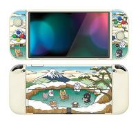 PlayVital Funda Suave para Nintendo Switch OLED - Carcasa Protectora Ergonómica para Joy-con, Grip Antideslizante con Tapas de Joysticks y Botones ABXY & Dirección (Gatitos de Aguas Termales)