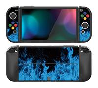 PlayVital Funda Suave para Nintendo Switch OLED - Carcasa Protectora Ergonómica para Joy-con, Grip Antideslizante con Tapas de Joysticks y Botones ABXY & Dirección (Llama Azul)