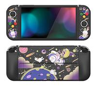 PlayVital Funda Suave para Nintendo Switch OLED - Carcasa Protectora Ergonómica para Joy-con, Grip Antideslizante con Tapas de Joysticks y Botones ABXY & Dirección (Aventura del Gato Espacial)