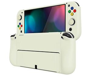 PlayVital Funda Suave para Nintendo Switch OLED - Carcasa Protectora Ergonómica para Joy-con, Grip Antideslizante con Tapas de Joysticks y Botones ABXY & Dirección (Amarillo Antiguo)