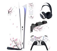 PlayVital Pegatina Completa para ps5 Edición Digital - Calcomanía Vinilo para Consola, Control, Estación de Recarga, Control Remoto y Audífonos, Adhesivo Piel (Flor de Cerezo Cayendo)