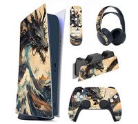 PlayVital Pegatina Completa para ps5 Edición Digital - Calcomanía Vinilo para Consola, Control, Estación de Recarga, Control Remoto y Audífonos, Adhesivo Piel (Dragón Tempestad)