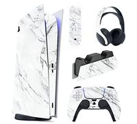 PlayVital Pegatina Completa para ps5 Edición Digital - Calcomanía Vinilo para Consola, Control, Estación de Recarga, Control Remoto y Audífonos, Adhesivo Piel (Mármol Blanco Moderno)