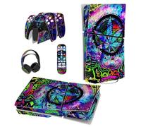 PlayVital Pegatina de Vinilo para ps5 Slim Disc Edición - Adhesivo Completo para Consola, Mando, Auriculares, Estación de Carga y Control Remoto, Skin Personalizada (Hoja Psicodélica)