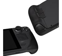 PlayVital Pegatina Dividido Grip para Steam Deck LCD & OLED Calcomanías Adhesivo de Trackpads Gatillos Botones Traseros Stickers con Tapas para el Pulgar Textura de Diamante Hexagonal-Negro