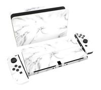 PlayVital Pegatina Protectora Completa para Nintendo Switch OLED - Calcomanías Decorativas para Joy-con y Consola, Skin Stickers Adhesivos (Mármol Blanco Transparente)