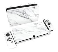 PlayVital Pegatina Protectora Completa para Nintendo Switch OLED - Calcomanías Decorativas para Joy-con y Consola, Skin Stickers Adhesivos (Mármol Blanco Moderno)