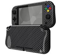 PlayVital ZealProtect Funda Protectora para Nintendo Switch Lite Accesorios Carcasa con Protector de Pantalla&Tapas de Agarre para el Pulgar&Pegatinas de ABXY Dirección Botón(Fibra de Carbono)