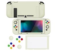 PlayVital ZealProtect Funda Protectora Suave para Nintendo Switch Accesorios Carcasa con Protector de Pantalla & Tapas de Agarre para el Pulgar & Pegatinas de ABXY Dirección Botón(Amarillo Antiguo)