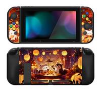 PlayVital ZealProtect Funda Protectora Suave para Nintendo Switch Accesorios Carcasa con Protector de Pantalla & Tapas de Agarre para el Pulgar & Pegatinas de ABXY Dirección Botón(Calabaza Halloween)