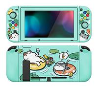 PlayVital ZealProtect Funda Protectora Suave para Nintendo Switch Accesorios Carcasa con Protector de Pantalla & Tapas de Agarre para el Pulgar & Pegatinas de ABXY Dirección Botón(Gatos en Piscina)