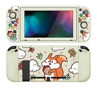 PlayVital ZealProtect Funda Protectora Suave para Nintendo Switch Accesorios Carcasa con Protector de Pantalla & Tapas de Agarre para el Pulgar & Pegatinas de ABXY Dirección Botón(Ardilla con Bellota)
