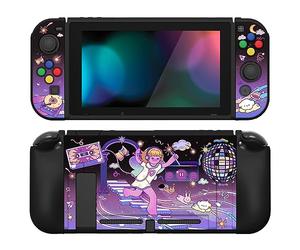 PlayVital ZealProtect Funda Protectora Suave para Nintendo Switch Accesorios Carcasa con Protector de Pantalla & Tapas de Agarre para el Pulgar & Pegatinas de ABXY Dirección Botón(Notas de Baile)