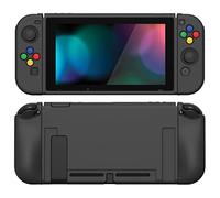 PlayVital ZealProtect Funda Protectora Suave para Nintendo Switch Accesorios Carcasa Flexible con Protector de Pantalla & Tapas de Agarre para el Pulgar & Pegatinas de ABXY Dirección Botón(Negro)