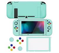 PlayVital ZealProtect Funda Protectora Suave para Nintendo Switch Accesorios Carcasa Flexible con Protector de Pantalla & Tapas de Agarre para el Pulgar & Pegatinas de ABXY Dirección Botón(Verde Agua)