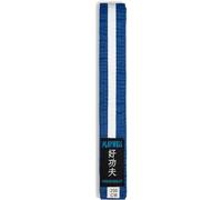 Playwell Cinturón de algodón de color con rayas blancas para artes marciales (karate, taekwondo de judo), Cinturón azul con rayas blancas, 250cm