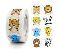 PLAYZOCO Pegatinas animales para niños, stickers decorativos infantiles, calcomanías alegres, adhesivos en rollo, 500 unidades de 2.5 cm con diseños variados y divertidos