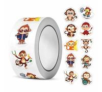 PLAYZOCO Pegatinas de monos para Niños, stickers de orangutan emoji, pegatinas infantiles, Calcomanías Infantiles de Monos, Adhesivos de monitos en rollo, 500 pegatinas de 2.5 cm