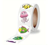PLAYZOCO Pegatinas de peces para Niños, stickers de animales acuáticos, pegatinas infantiles, Calcomanías Infantiles de peces, Adhesivos de peces en rollo, 500 pegatinas de 2.5 cm, Diseño peces