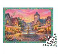 Plaza de Pueblo Europeo Puzzle de 1000 Piezas Papel para Adultos Escena de Calle al Atardecer Juego de Puzzle 1000 Piezas Decoración Hogar Relajante Regalo 52x38cm/1000pcs