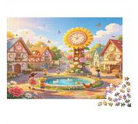 Plaza del Reloj Aldea de Cuentos Puzzle de 1000 Piezas Cartón para Adultos Escena Soleada Familiar Relajación Decoración Hogar Regalo 38x26cm/1000pcs