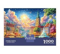 Plaza Europea con Fuente y Torre Puzzle De 1000 Piezas Ciudad Europea Educativo Y Desafiante, Regalo para Todos 70x50cm/1000pcs