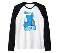 Plaza Sésamo Galletas Monstruo Deliciosas Galletas Feliz Retro Pose Camiseta Manga Raglan