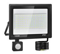 Plazique Foco LED Exterior con Sensor de Movimiento 100W,IP67 Impermeable,7000K Blanco Frío,10000LM Super Brillante,119 LEDs,Foco de Exterior para Jardín,Patio,Garaje,Entrada de Coches,Taller,Pasillo