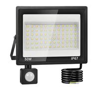 Plazique Foco LED Exterior con Sensor de Movimiento 50W,IP67 Impermeable,7000K Blanco Frío,5000LM Super Brillante,72 LEDs,Foco de Exterior para Jardín,Patio,Garaje,Entrada de Coches,Taller