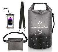 PLCatis Dry Bag 10L Bolsa Estanca con Riñonera Impermeable y Funda para Móvil Impermeable - Mochila Estanca Waterproof Dry Bag Backpack para Barcos Kayak Sup Deportes Acuáticos y Camping - Negro