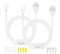 PLCatis Portalámpara E27 con interruptor y enchufe, portalámpara E27 impermeable de 2 piezas con cable de 6 m, interruptor de anillo roscado, suspensión de cable para lámparas colgantes, Blanco