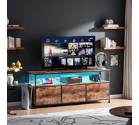 Plcnn Mueble de TV con iluminación LED, armario de televisión con 3 cajones, mueble de TV con compartimentos abiertos, mueble bajo para televisión, banco de TV para salón, dormitorio (color piel de