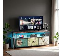 Plcnn Mueble de TV con iluminación LED, mueble de televisión con 3 cajones, mueble de TV con compartimentos abiertos, mueble bajo para televisión, banco de TV para salón, dormitorio, multicolor