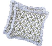 PLCPDM 2 fundas de cojín elegantes de estilo cabaña con estampado de flores, bordes con volantes, tela de poliéster, funda de almohada para sofá, ropa de cama, lavable a máquina, funda de almohada con