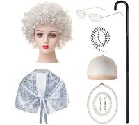 PLCPDM Accesorio de cosplay para niños con chal, gafas, collar, aretes, disfraz de anciana que camina enferma, juego de rol, disfraz de abuela