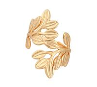 PLCPDM Anillos ajustables inspirados en la naturaleza, de acero inoxidable, joyería dorada, anillos resistentes y brillantes para trajes formales informales, accesorio dorado moderno